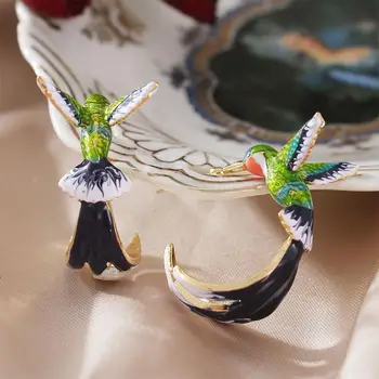 Hummingbird Auskarai Paukščių Formos Pakabukas Kristalų Pakabukas Auskarai Aukso spalvos Auskarai Moterų Vestuvių Priedai