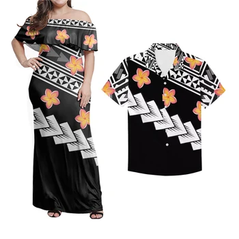 HYCOOL Plius Dydis Moterų Drabužiai, Suknelės Polinezijos Tropinių Gėlių Modelis Pynimas nuo Peties Maxi Naktį Suknelės Moteris