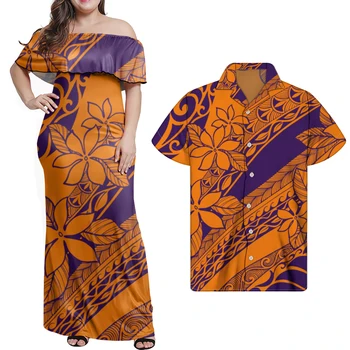 HYCOOL Plius Dydis Moterų Drabužiai, Suknelės Polinezijos Tropinių Gėlių Modelis Pynimas nuo Peties Maxi Naktį Suknelės Moteris