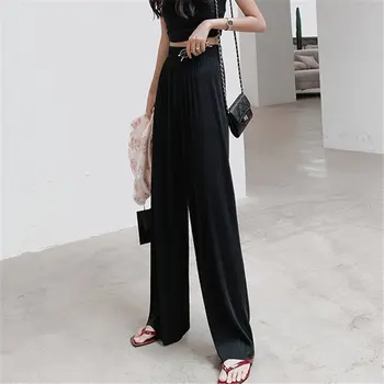 HziriP Vasaros Plona Elastinga-Juosmens Kietas Minimalistinė Elegancija 2021 Korėjos Plius Dydis Office Lady Kelnės Aukštu Juosmeniu Streetwear Kelnės