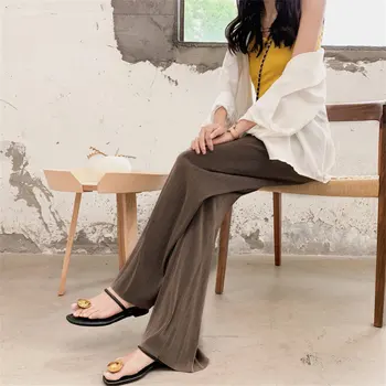 HziriP Vasaros Plona Elastinga-Juosmens Kietas Minimalistinė Elegancija 2021 Korėjos Plius Dydis Office Lady Kelnės Aukštu Juosmeniu Streetwear Kelnės