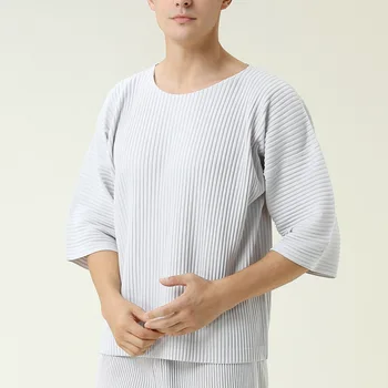 IEFB / plisuotos viršūnes 2021 Naujas prarasti apvalios kaklo banga pulloverhalf rankovėmis marškinėliai vyriški drabužiai japonijos streetwear mados 9Y3837