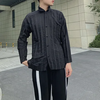 IEFB Vyrų Plisuotos Plonas Kailis Japonijos Streetwear Mados Vieno Krūtinėmis Juodos spalvos Drabužius ilgomis Rankovėmis Audinys Sulankstyti Viršūnes 9Y8528