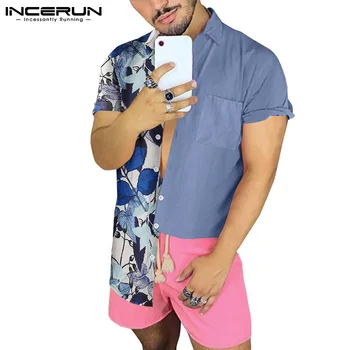 INCERUN Vyrų Havajų Marškinėliai Spausdinti Kratinys 2021 Atvartas trumpomis Rankovėmis Mygtuką Vasaros Atsitiktinis Vyrų Drabužiai Atostogų Streetwear Camisas