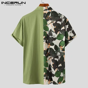 INCERUN Vyrų Havajų Marškinėliai Spausdinti Kratinys 2021 Atvartas trumpomis Rankovėmis Mygtuką Vasaros Atsitiktinis Vyrų Drabužiai Atostogų Streetwear Camisas