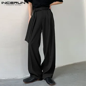 INCERUN Vyrų Mados Atsitiktinis Kelnės vientisos Spalvos Poilsiu korėjos Stiliaus, Tiesios Kelnės Vyrams 2021 Streetwear Baggy Pantalones Hombre