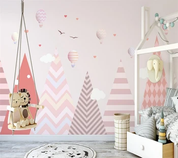 Individualizuotos fono paveikslėlį 3d ranka-dažytos Šiaurės rausvos spalvos, geometriniai karšto oro baliono abstrakčių geometrinių vaikų kambarys patalpų sienos fone