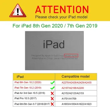 IPad 10.2 colių 8-2020 Naujas Funda Smart Case for iPad 7 2019 Apsauginį kiautą Auto Pažadinti Padengti A2270/A2428/A2428/A2429