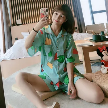 Ispanija Vasaros pijamas Japonijos Pižamos Sleepwear Medvilnės Pižama Moterims Pijamas Trumpas Rankovės Homewear Anime Pižamą Šalis