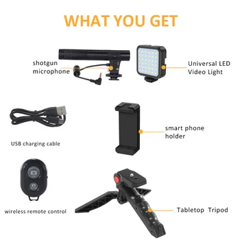 Išmanusis telefonas, Vaizdo Rinkinio Mikrofonas LED Šviesos Trikojo tvirtinimas Vlog Fotografija