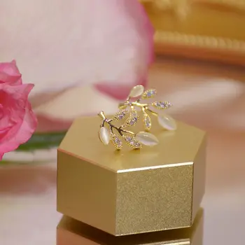 Išskirtinį vario inkrustacijos cirkonis lapų opal auskarai 14 KARATŲ tikru auksu padengtą mažas moterų studentų dovana auskarai korėjos papuošalai