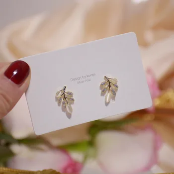 Išskirtinį vario inkrustacijos cirkonis lapų opal auskarai 14 KARATŲ tikru auksu padengtą mažas moterų studentų dovana auskarai korėjos papuošalai