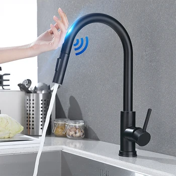 Ištraukite Jutiklis Virtuvės Maišytuvas Nerūdijančio Plieno Smart Indukcijos Maišytuvas Karšto Šalto Dušo Touch Kontrolės Kriaukle Bakstelėkite Vonios Kambario Aksesuarai