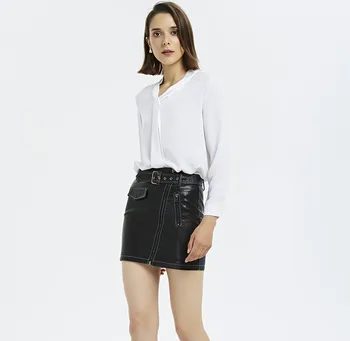 J2415-2019 m. pavasarį ir rudenį nauji aukštos juosmens, plonas sijonas, odinis sijonas su hip-line trumpas sijonas ir diržas