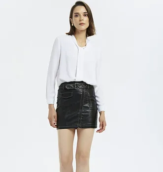 J2415-2019 m. pavasarį ir rudenį nauji aukštos juosmens, plonas sijonas, odinis sijonas su hip-line trumpas sijonas ir diržas