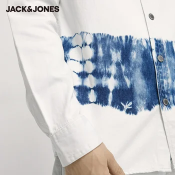 JackJones vyriški Medvilniniai Kaklaraištis dažyti Slim Fit Turn-žemyn Apykaklės Denim Shirt|220205508
