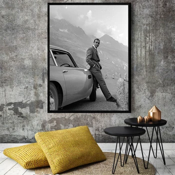 James Bond 007 Filmo Plakatas Derliaus Tapybos Drobės Juoda ir Balta Retro Sienos Menas Nuotraukas Cuadros Už Kambarį Namų Dekoro