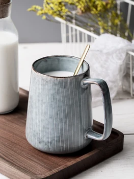 Japanese-Style Large Capacity Ceramic Water Cup Large Simplicity Striped Mug Household Retro Cup