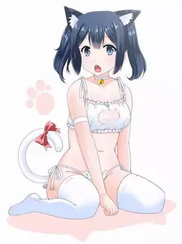 Japonijos Puikus Cosplay Animacinių filmų Cute Lolita Kačių Antkaklis Pervėrė Liemenėlė Trumpą Kawaii Moterų Apatiniai, Seksualus apatinis Trikotažas 4pcs