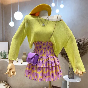 Japonijos Saldus šviežios mielas Sijonas kostiumas Moterų 2021 M. Vasarą naujų ilgomis rankovėmis ploni megztiniai megztinis + aukšto liemens sijonas, dviejų-lizdinė