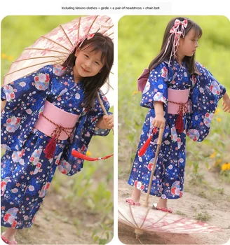 Japoniškas Stilius, Vaikų Kimono Yukata Mergaičių Kostiumai, Skraistės Su Atitikimo Juosmens Antspaudas Šukuosena Poliesterio Spausdinami Drabužių ZL899