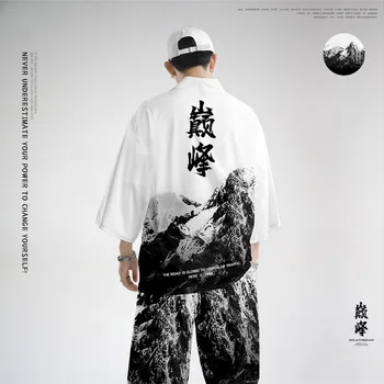 Japonų Kimono Vasarą Tradiciniai Atsitiktinis Palaidų Plonas Nustatyti Azijos Drabužių Harakuju Derliaus Spausdinimo Kimono Megztinis Vyrams