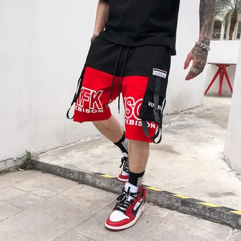 Japonų Mados Krovinių Šortai Vyrams Juostelės Kišenės Mix Spalva Harajuku Streetwear Atsitiktinis Šortai vyrams Hip-Hop Poilsiu Drabužiai
