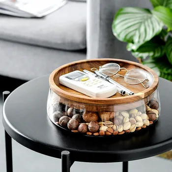 Japonų stiliaus mediniai riešutų, vaisių plokštė saldainiai puodą vaisių plokštė šiuolaikinio gyvenimo kambario kavos staliukas dvigubo stiklo home storage box