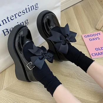 Japonų stiliaus studentų batai kolegijos JK lolita batai kawai drugelis pleišto kulniukai oda platforma mary jane bateliai moterims