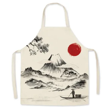 Japonų stiliaus ukiyo-e medvilnės ir lino prijuostė Mount Fuji home restoranas virtuvės naftos-įrodymas, rankovių smock