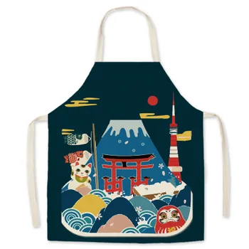 Japonų stiliaus ukiyo-e medvilnės ir lino prijuostė Mount Fuji home restoranas virtuvės naftos-įrodymas, rankovių smock