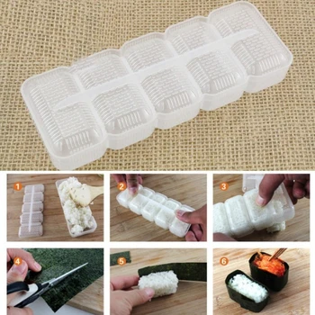 Japonų Suši Pelėsių Ryžių Kamuolys 5 Rolls Maker Ne Klijuoti Paspauskite Bento Įrankis Ryžių Pelėsių Nigiri Pelėsių Bento 