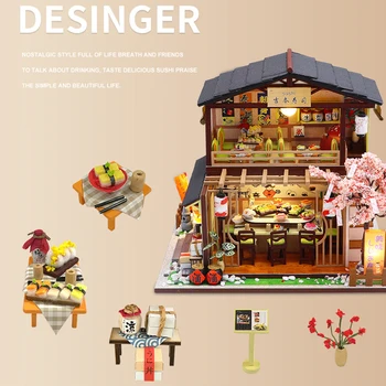 Japonų, Suši Restoranas, Medinis Namas Baldai Miniatiūriniai Asamblėjos 3D Pastatų Rankų darbo 3D Mediniai Miniatiūriniai Lėlių Žaislas