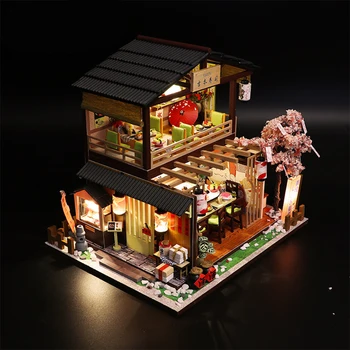 Japonų, Suši Restoranas, Medinis Namas Baldai Miniatiūriniai Asamblėjos 3D Pastatų Rankų darbo 3D Mediniai Miniatiūriniai Lėlių Žaislas