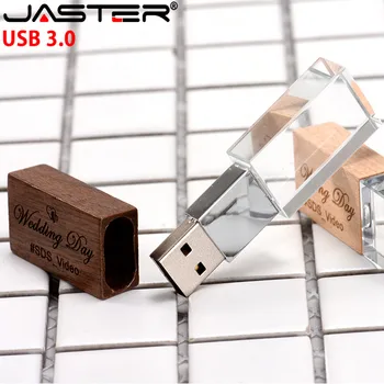 JASTER USB 3.0 flash drive nemokamai logotipą Vestuvių dovaną, Medinės Kristalų pen diskas 128GB pendrive 32GB 64GB Versija memory stick