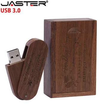 JASTER USB 3.0 Logotipą pasukti Medinis USB atmintukas Pendrive Memory Stick pen ratai 4 GB 16GB 32GB 64GB 128GB U disko