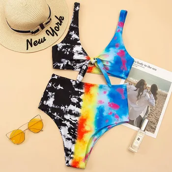 JIAYAN Seksualus Bikini Nustatyti Moterų Push Up maudymosi kostiumėlį Spausdinami Aukštos Juosmens Moterų Paplūdimio Vasaros Kaklaraištis Dažų Plaukti Maudymosi Drabužius