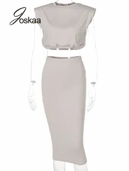Joskaa Kietas Pasėlių Viršų ir Midi Sijonas 2 Gabalas Rinkiniai Moterims Komplektus Mados Streetwear Elegantiškas OLIS Darbą Drabužių Vasaros 2021