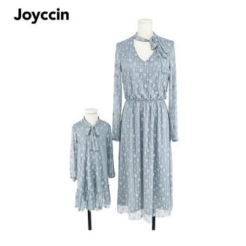 Joyccin Naujas Nėrinių Suknelė ilgomis Rankovėmis Šeimos Atitikimo Komplektus Mama Ir Man Mergaitės Suknelė