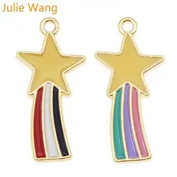 Julie Wang 4PCS Emalio Star Meteoras Pakabukai Spalvinga Lydinio, Aukso Tonas, Karoliai, Apyrankės Auskarai Papuošalai Priėmimo Priedų