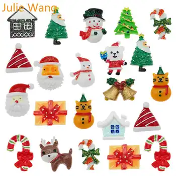 Julie Wang 6-20PCS Dervos Kalėdų Pakabukai, Sumaišyti Santa Claus Medžio Sniego Butas Atgal Cabochons Papuošalai Priėmimo Aksesuaras Kalėdų Dekoro