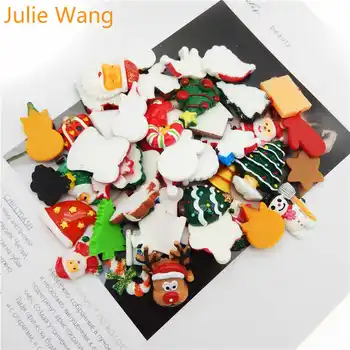 Julie Wang 6-20PCS Dervos Kalėdų Pakabukai, Sumaišyti Santa Claus Medžio Sniego Butas Atgal Cabochons Papuošalai Priėmimo Aksesuaras Kalėdų Dekoro