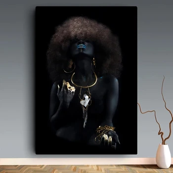 Juodos ir Aukso Afrikos Meno Plakatas Spausdinimo Moteris Drobė, Tapyba Sienos Meno Cuadros Skandinavijos Apdaila Namo Nuotrauką Kambarį