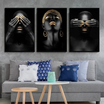 Juodos ir Aukso Afrikos Meno Plakatas Spausdinimo Moteris Drobė, Tapyba Sienos Meno Cuadros Skandinavijos Apdaila Namo Nuotrauką Kambarį