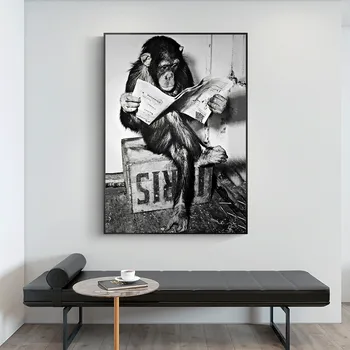 Juokinga Beždžionė Drobės Tapybos Skaityti Laikraščių, Plakatų ir grafikos Abstraktaus Šiuolaikinio Sienos Menas Nuotraukas Kambarį Namų Dekoro