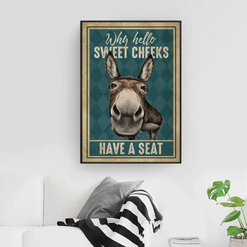 Juokinga donkey hello sweet skruostų yra sėdynės citata drobės tapybos sienos meno derliaus minimalistiniai plakatai ir spausdina kambarį
