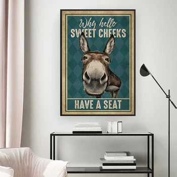 Juokinga donkey hello sweet skruostų yra sėdynės citata drobės tapybos sienos meno derliaus minimalistiniai plakatai ir spausdina kambarį
