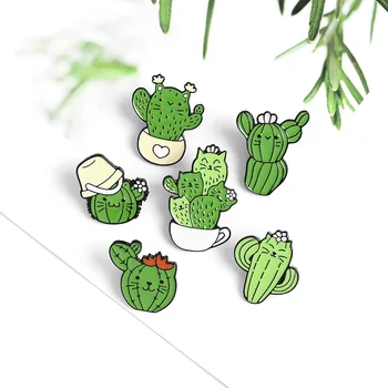 Juokinga Kaktusas Vazoninių Emalio Pin Animaciją Kačių Kaktusas Žaliųjų Augalų Sagė Juokinga Gyvūnų Atvartas Smeigtukai Marškinėliai Maišelį Ženklelis Papuošalai Vaikams
