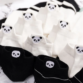 Juokingas Mielas Siuvinėjimas Panda Kojinės Moterims Harajuku Divertidos Kawaii Balta Juoda Calcetines Mujer Kulkšnies Sokken Chaussette Femme