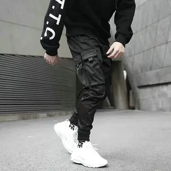 Juostelės Haremas Poilsiu Vyrų Krovinių Kelnės Streetwear 2021 Hip-Hop Atsitiktinis Kišenės Medvilnės Track Pants Vyriškos Harajuku Mados Kelnės